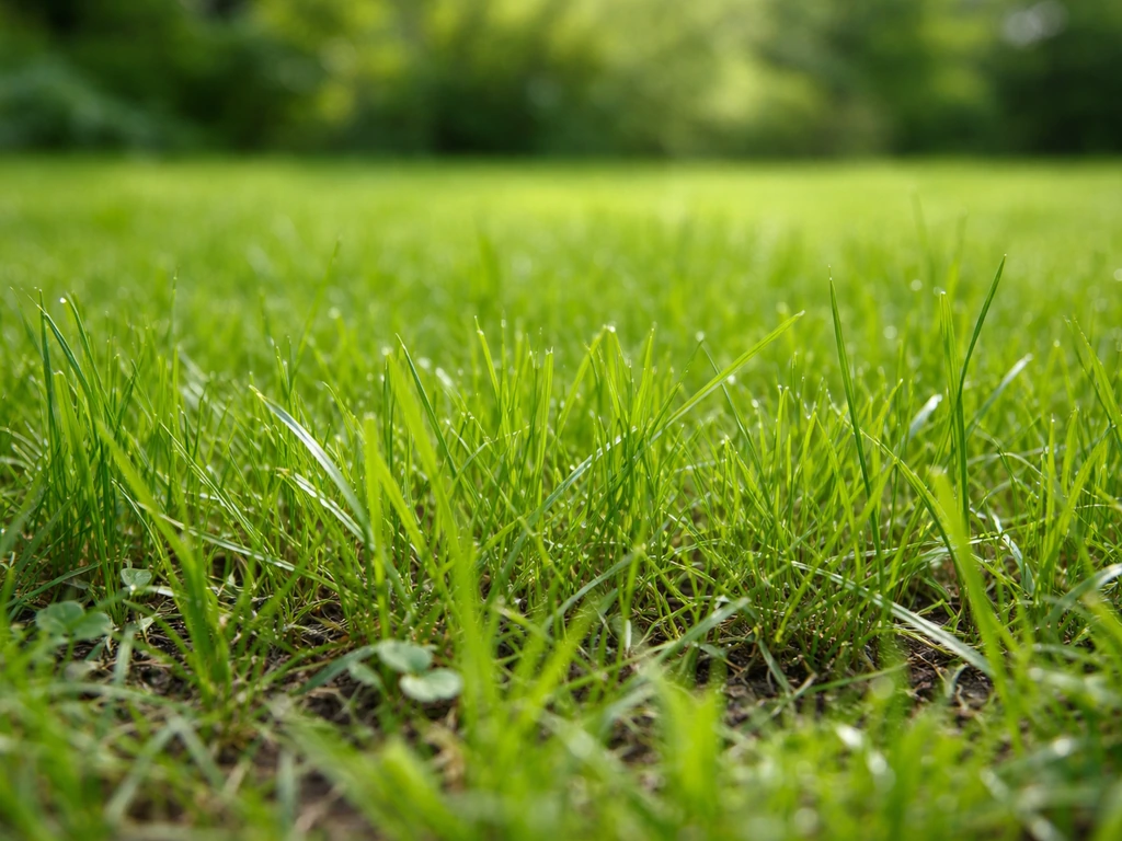 Groen gazon in de vroege lente met jonge grasgroei, passend bij het juiste moment om te verticuteren.