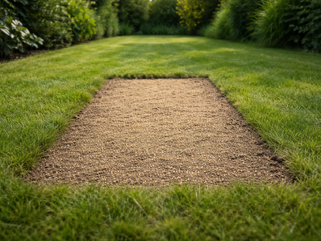 Tuinstrook met licht afgeharkt graszaad in de grond, klaar om in te zaaien voor gazonherstel.